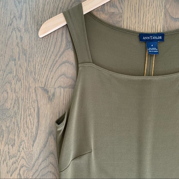 Vintage Y2K Ann Taylor Olive Square Neck Jersey Maxi Dress in Olive Green Size 4 - Picture 2 of 7